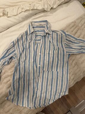 Abercrombie Light Blue and White Striped oversized Button-Up Shirt